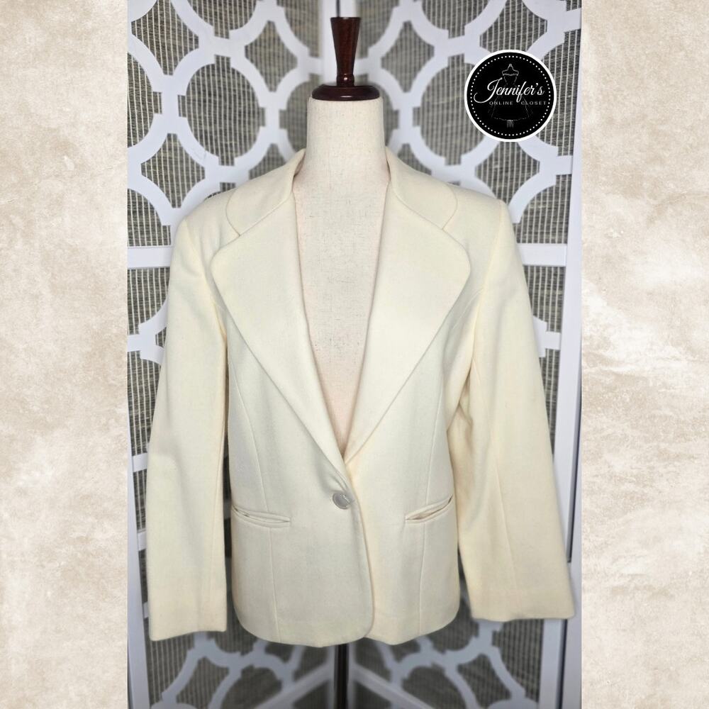 Adolfo International Cream Vintage One Button Closure Wool Blazer Unknown Size